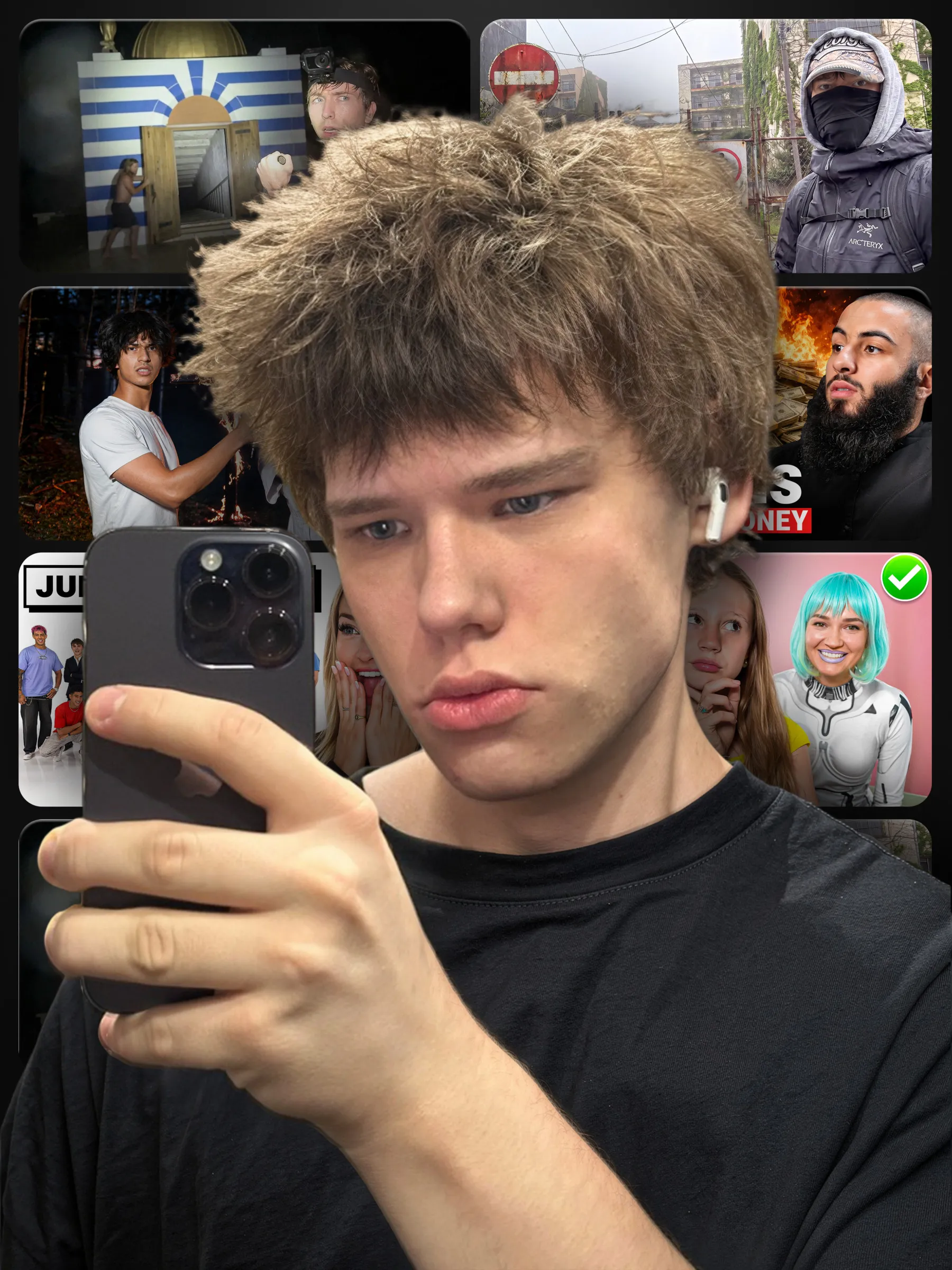 Maxim, thumbnail designer, in front of his thumbnails